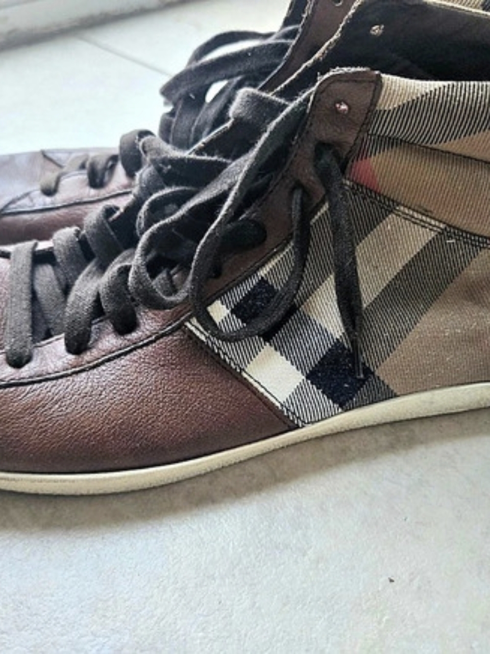Burberry House Check and Leather High-Top Sneakers Brown & Black